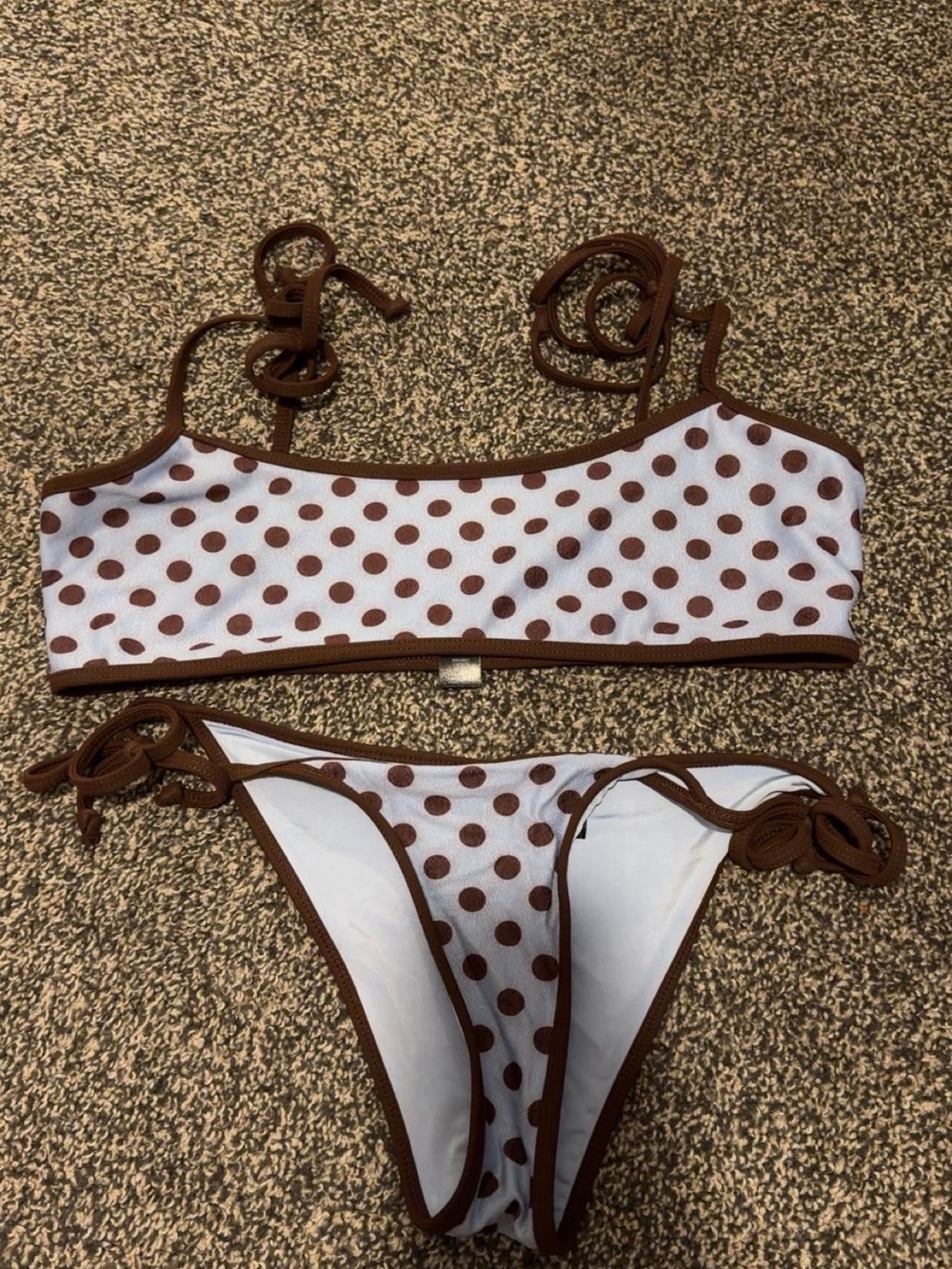 Beach Riot Baby Blue Bikini with Brown Polka Dots - Tie Side Set